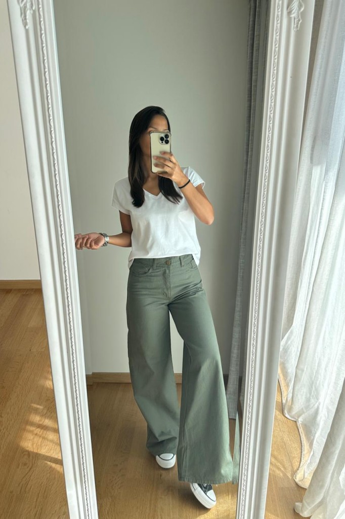 PANTALON WIDE DE GABARDINA
