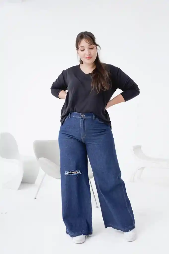 JEAN WIDE LEG CON ROTURA DESFLECADO