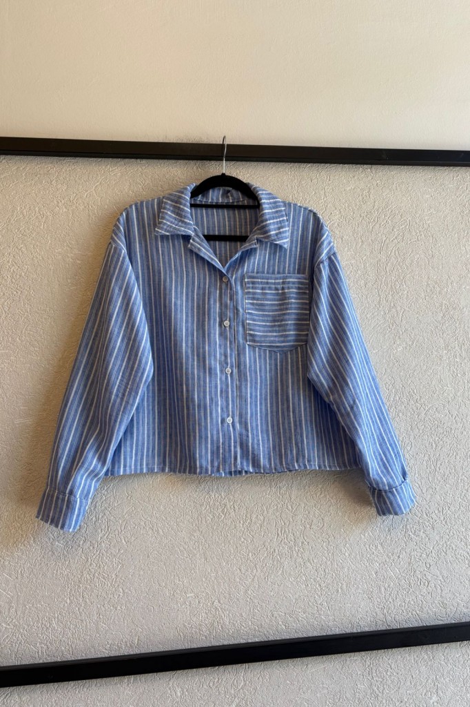 CAMISA CORTA DE LINO RAYADO