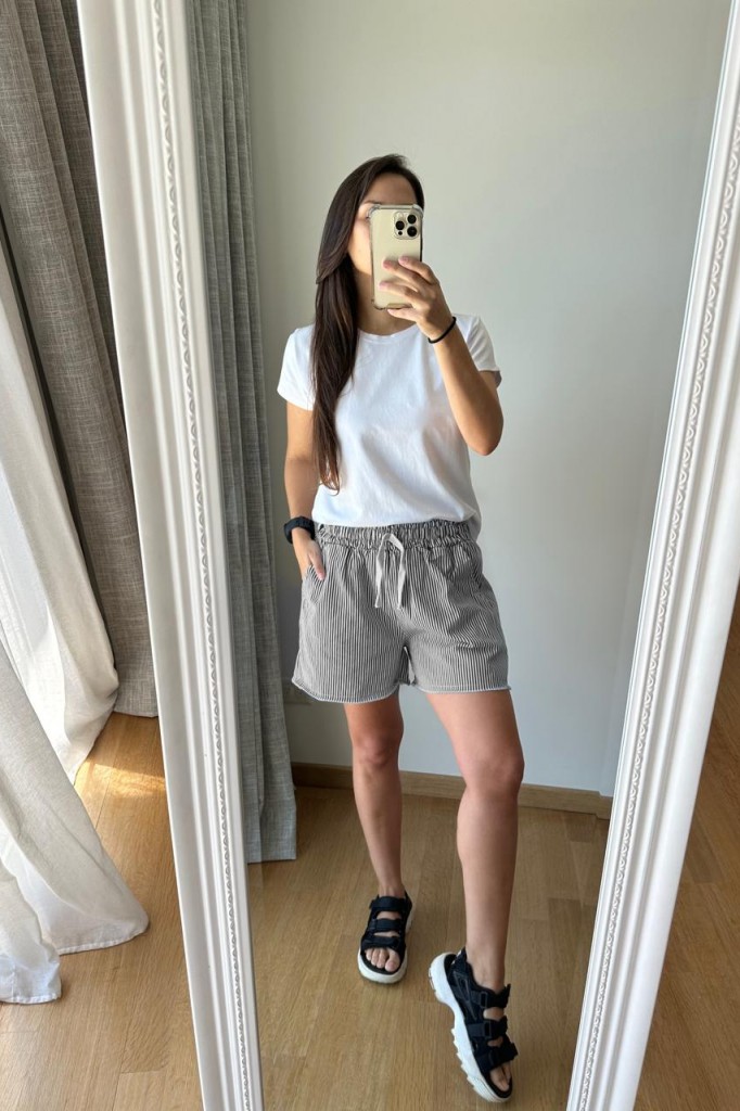 SHORT DE GABARDINA RAYADO DESFLECADO