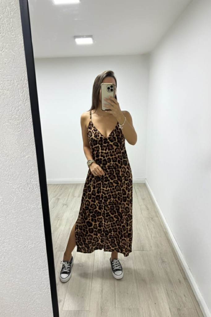 VESTIDO DE LINO ANIMAL PRINT LARGO