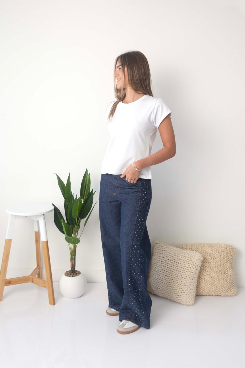 JEAN WIDE LEG CON BRILLOS