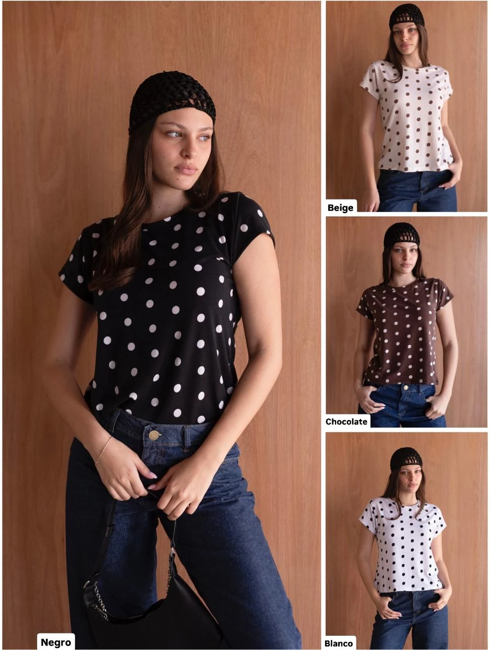 REMERA MICA ESCOTE REDONDO LUNARES