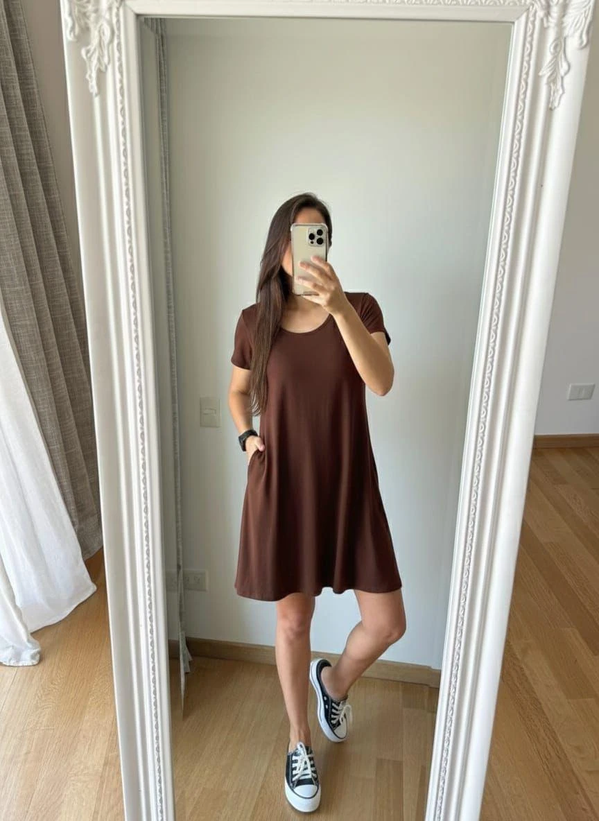 VESTIDO CORTO MANGA CORTA LISO